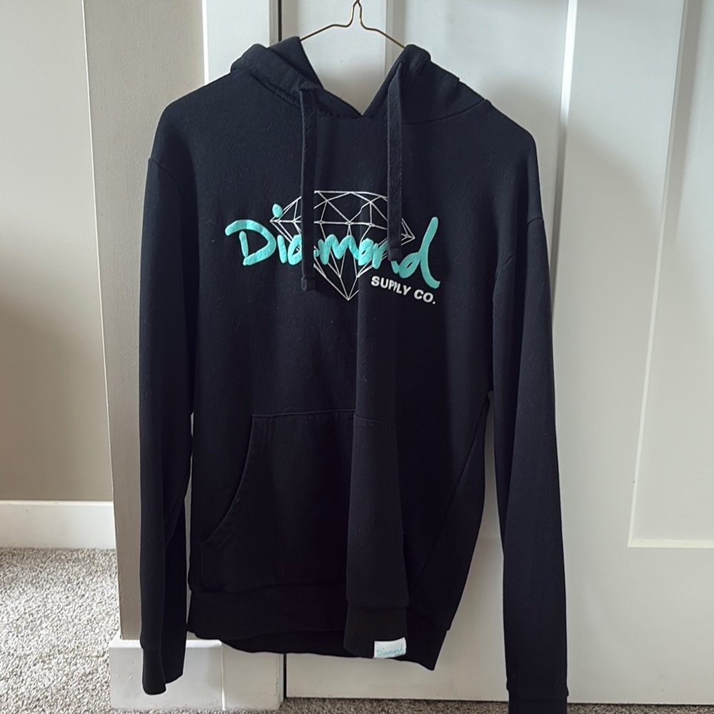 Diamond Supply Co. Black Hoodie with Teal Logo